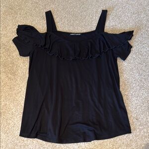 Cable & Gauge Black Flutter Off the Shoulder Sleeve Ruffled Blouse